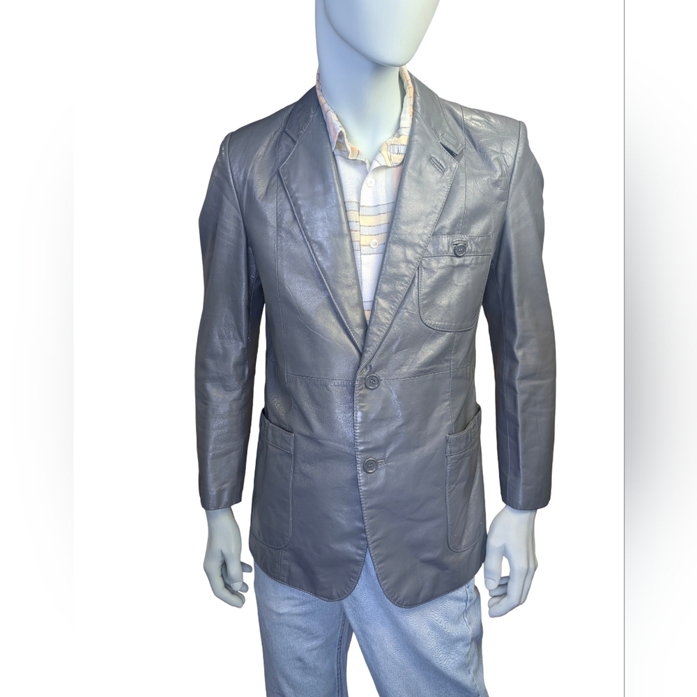 Vintage Leather Blazer Jacket | Members Only Slate Grey | Men's Size 42 / Large